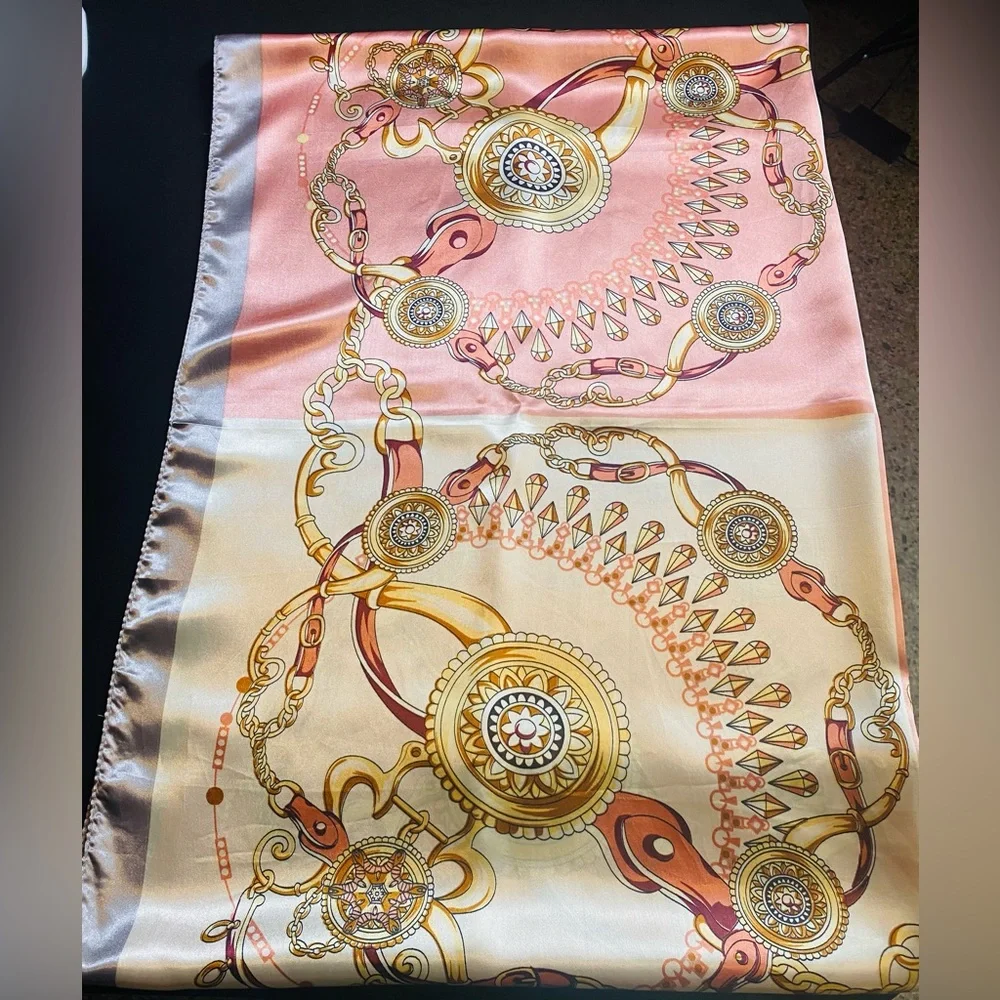 Elle Pink & Cream Baroque Satin Scarf